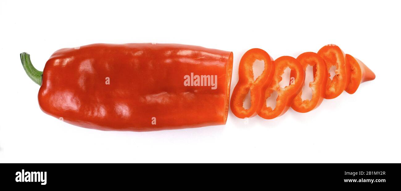 Red sweet bell pepper slices isolated on white background cutout Stock ...