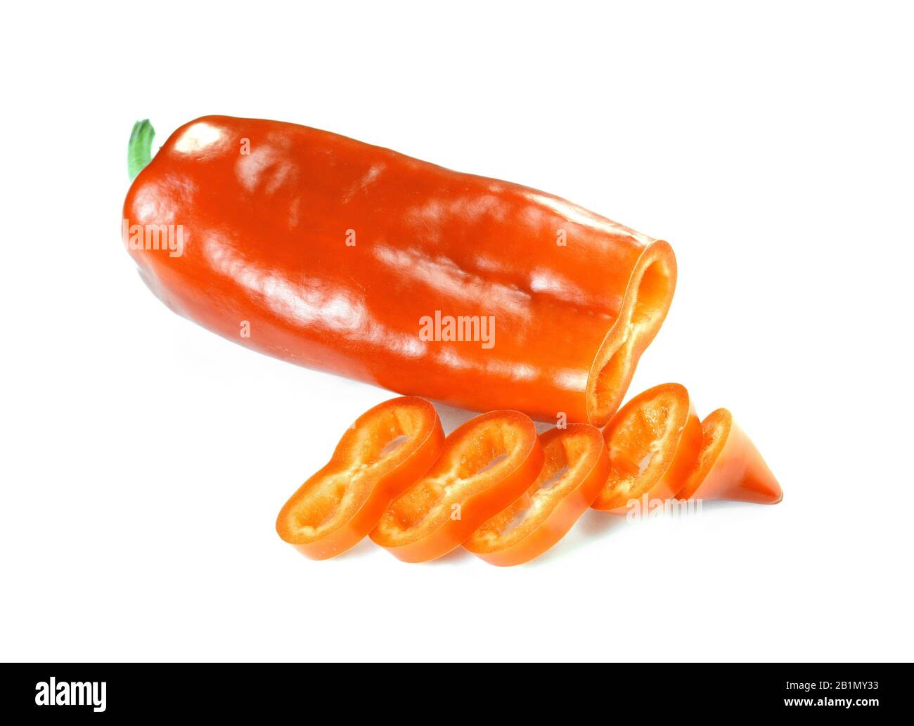 Red sweet bell pepper slices isolated on white background cutout Stock ...