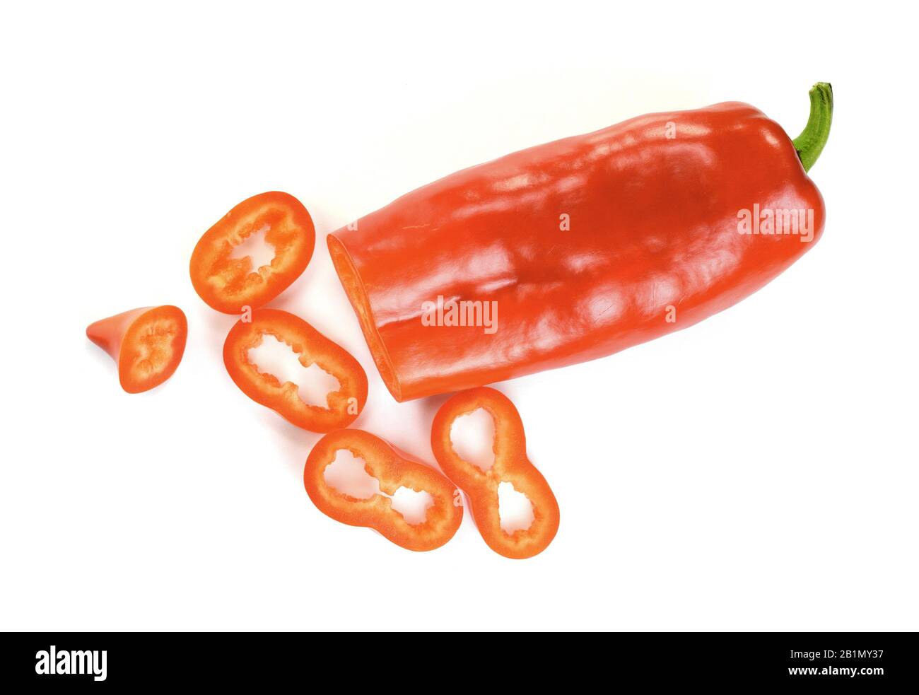Red sweet bell pepper slices isolated on white background cutout Stock ...
