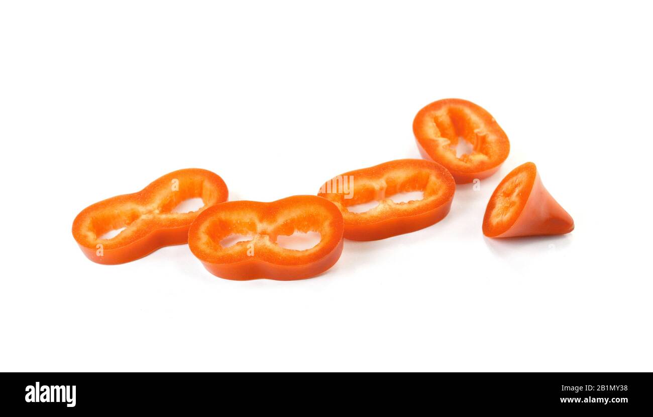 Red sweet bell pepper slices isolated on white background cutout Stock ...