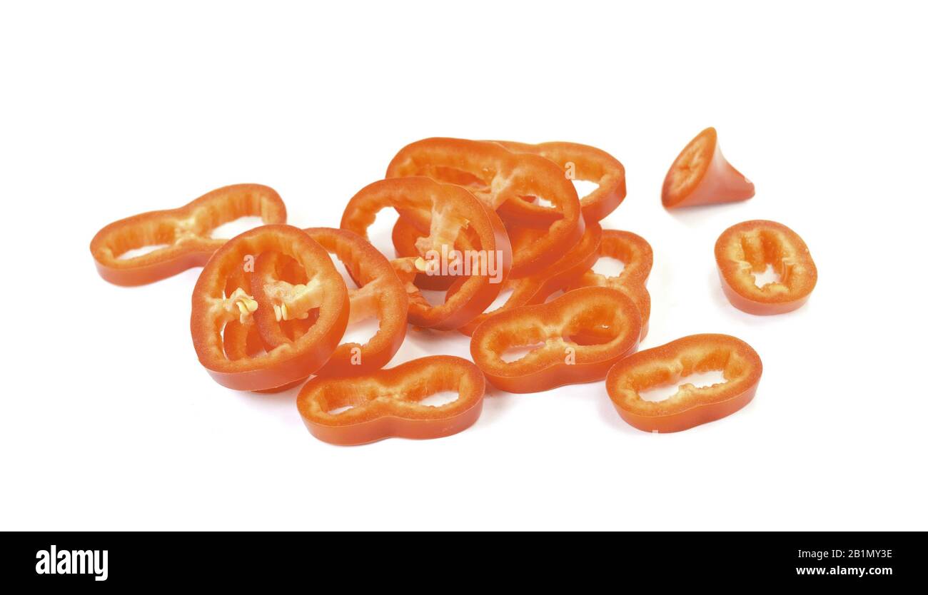 Red sweet bell pepper slices isolated on white background cutout Stock ...