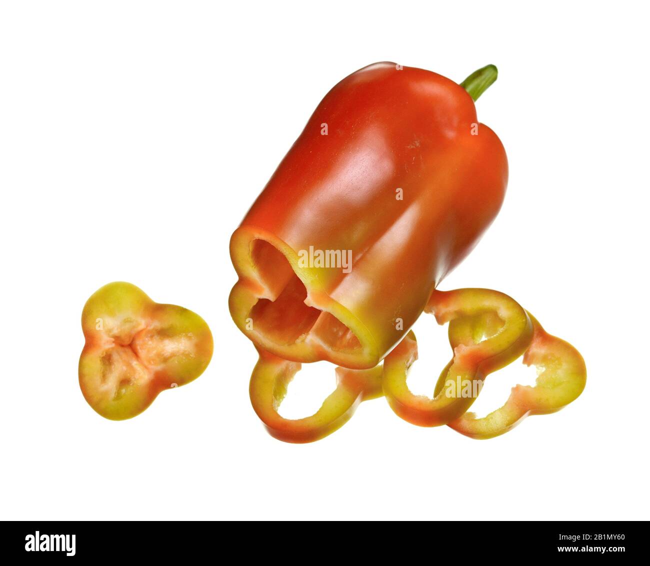 Red sweet bell pepper slices isolated on white background cutout Stock ...