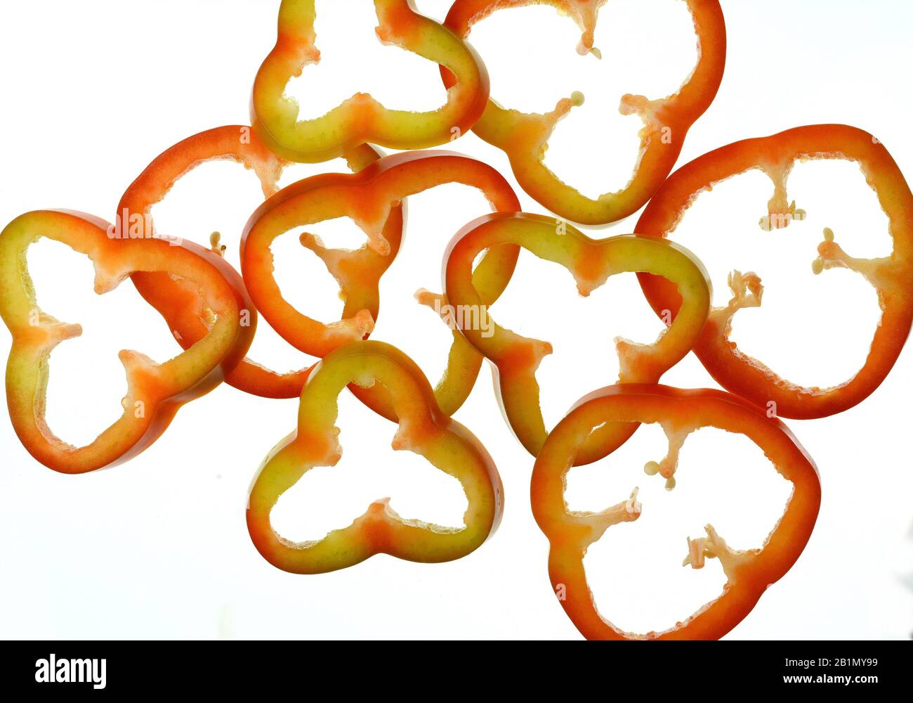 Red sweet bell pepper slices isolated on white background cutout Stock ...