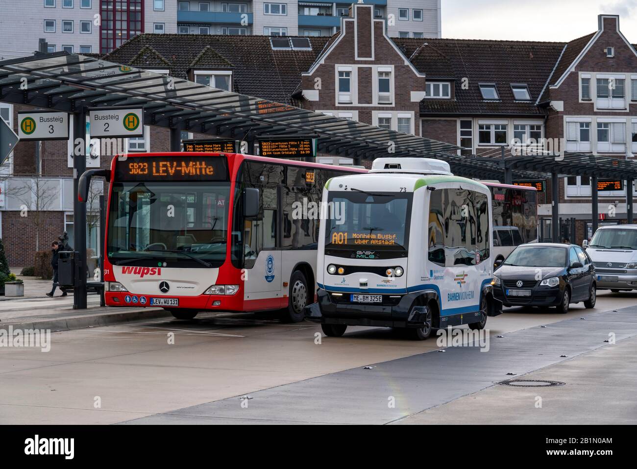 Autonomously driving public bus, in Monheim, Germany, 5 electric buses ...