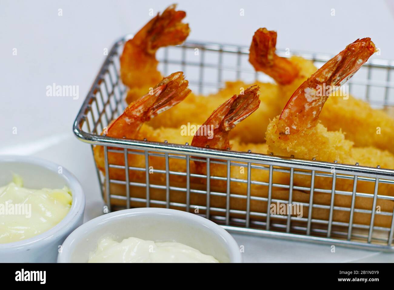 deep fried crispy prawns with lemon and garlic mayonnaise