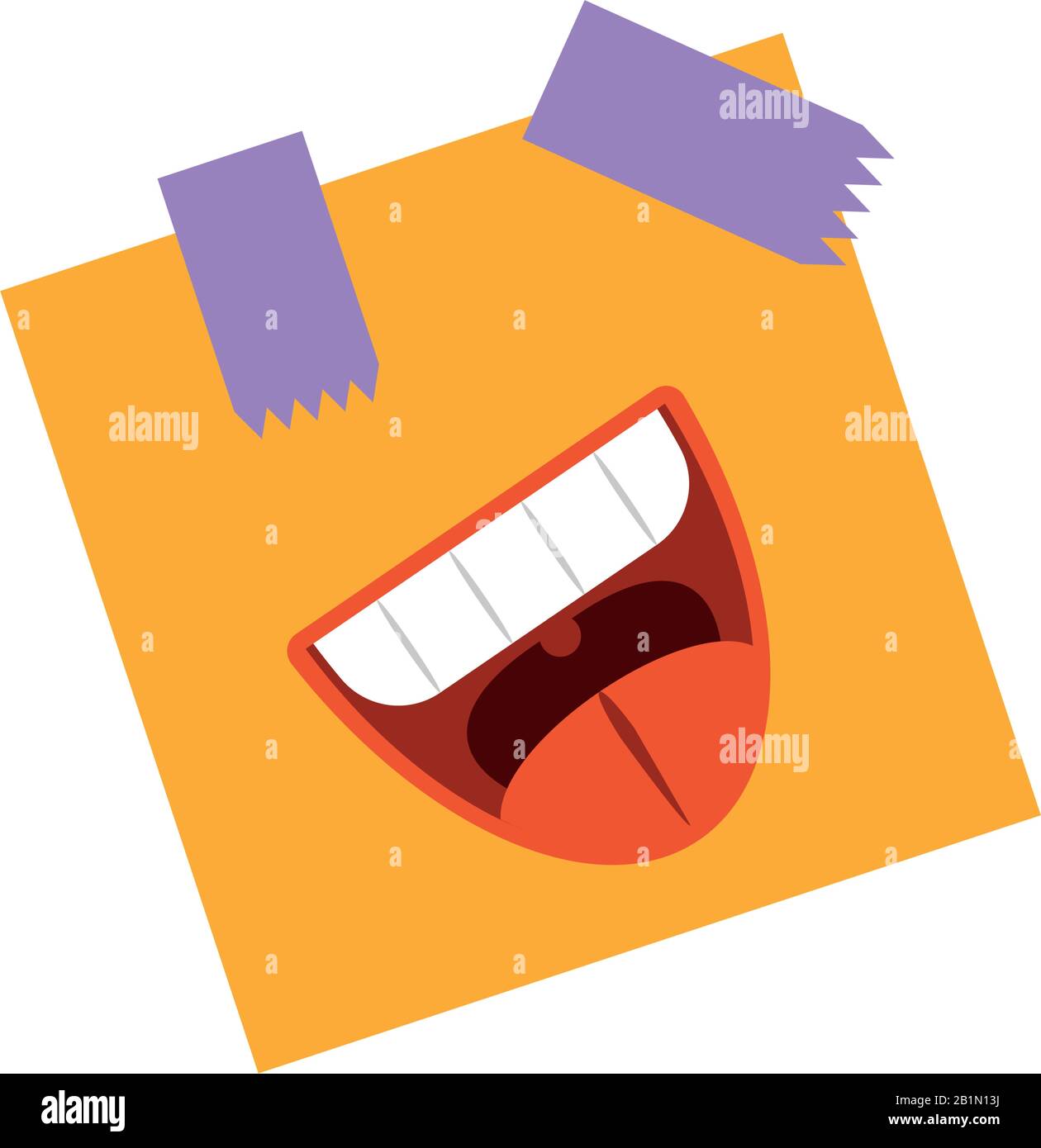 post note with cartoon mouth laughing over white background, flat style ...