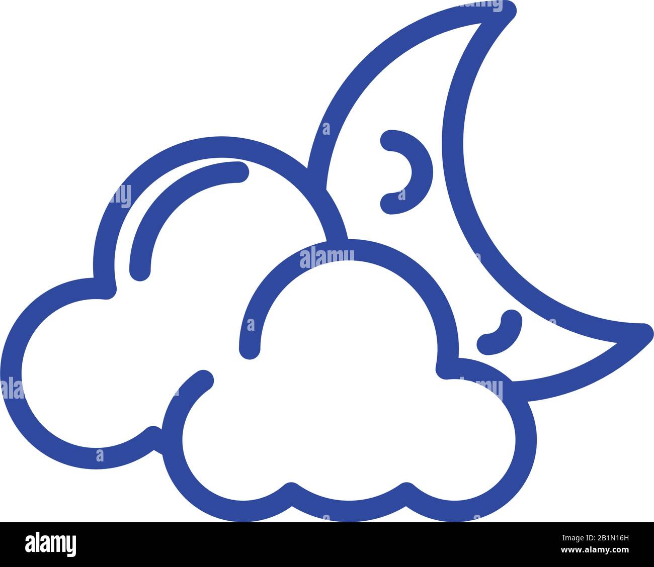 clouds and moon over white background, line style icon, vector illustration Stock Vector
