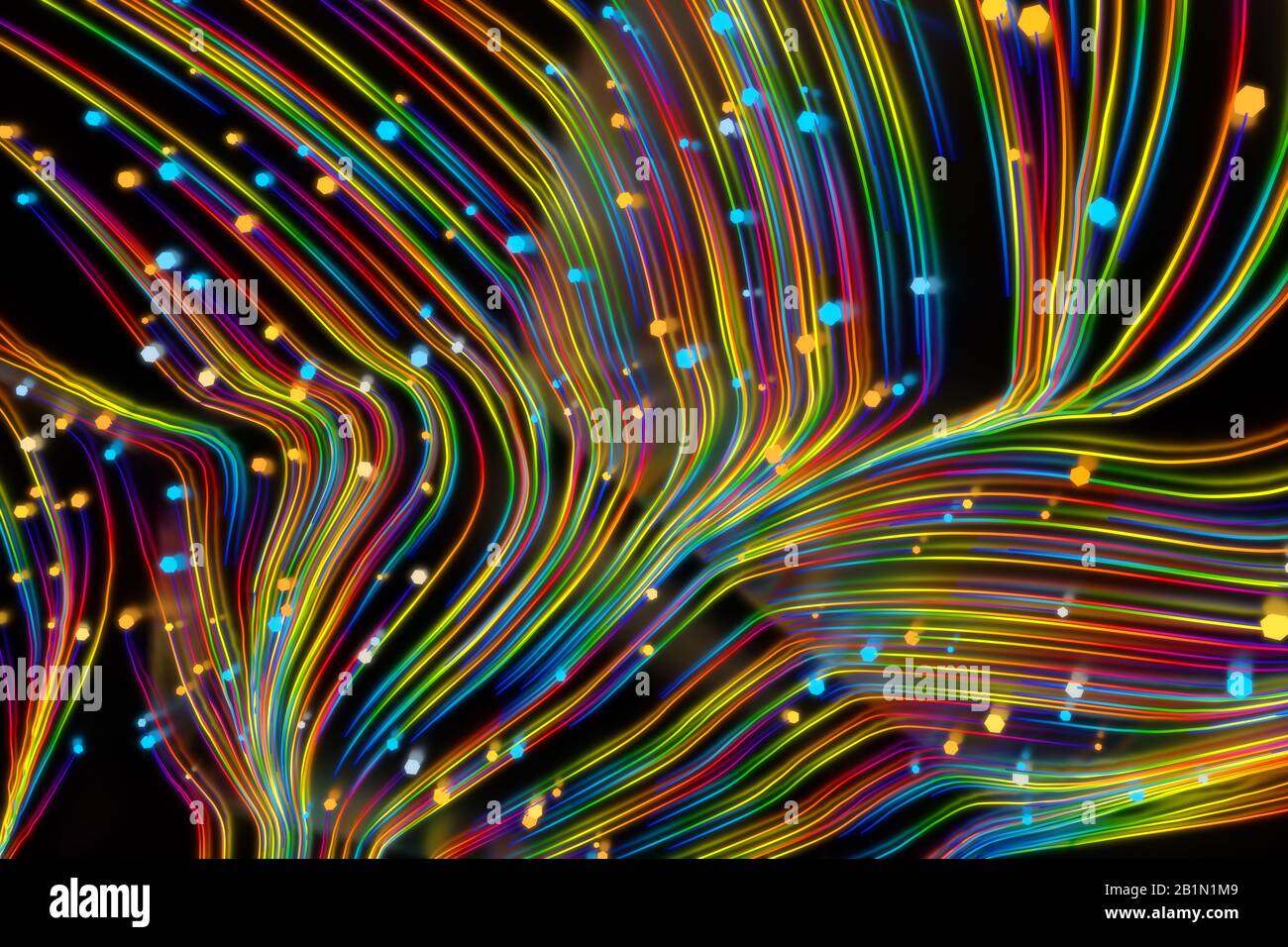 Neon glowing twisted cosmic lines on the glossy surface. Turbulence ...