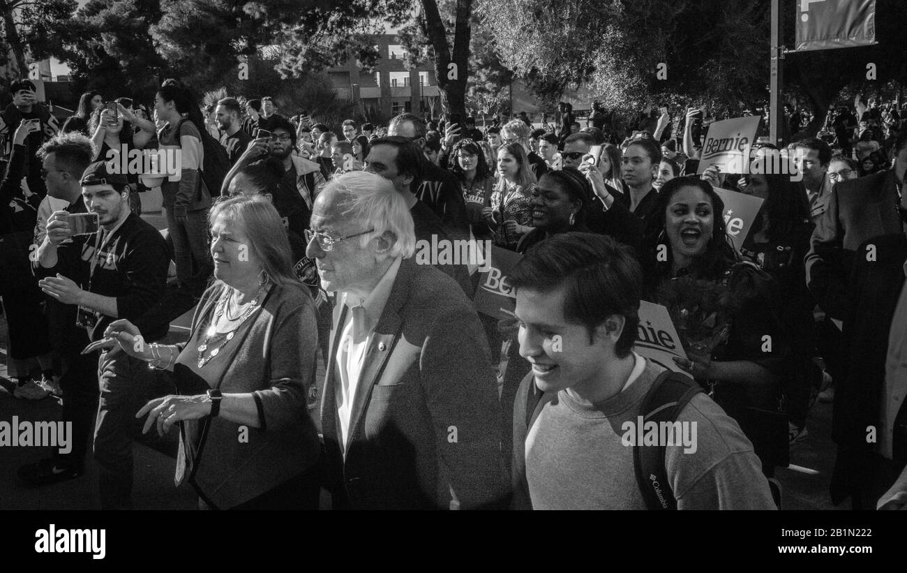 FEB 18, 2020, LAS VEGAS, NEVADA, USA - Democratic Senator Bernie Sanders speaks at Presidential Rally at University of Las Vegas before Nevada Caucus, Las Vegas, NV Stock Photo