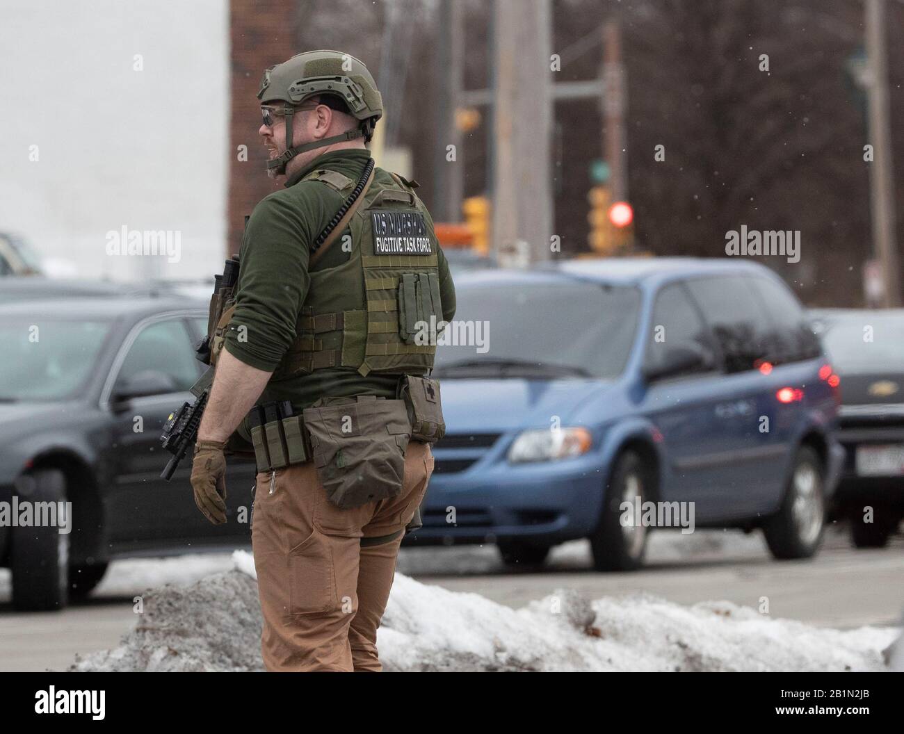 Milwaukee, USA. 26th Feb, 2020. Police and emergency officials work on the scene of an active shooter in Milwaukee, Wisconsin on Feb. 26, 2020 on West State St. and North 35th street near Molson Coor in Milwaukee on Wednesday, Feb. 26, 2020. Molson Coors said Wednesday there was an active shooter in Milwaukee, Wisconsin on Feb. 26, 2020 on its Milwaukee campus and ordered its employees to find a safe place to hide. The Milwaukee County Medical Examiner's Office said it had not yet been called to the scene, 3939 W. Highland Blvd. Credit: Sipa USA/Alamy Live News Stock Photo
