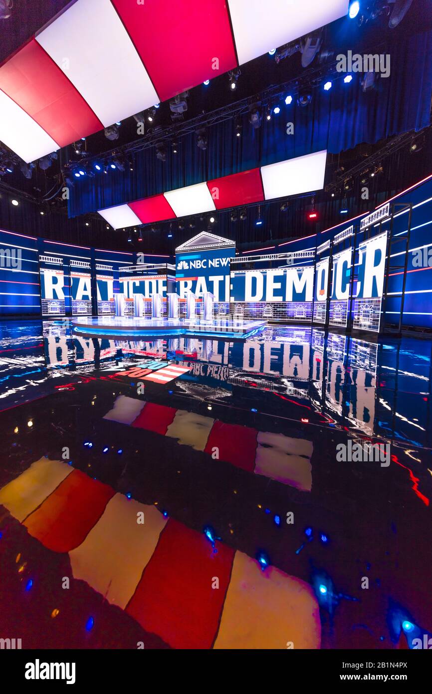 FEBRUARY 19, 2020, LAS VEGAS NEVADA, USA - Democratic Presidential Candidates debate stage hosted by NBC Television in Paris Theater, Las Vegas Stock Photo