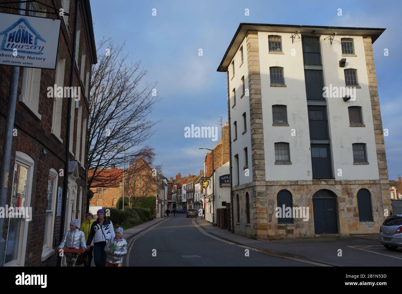 BOSTON UK, High st. with the former Corn Office tower in Boston Lincolnshire Stock Photo Alamy