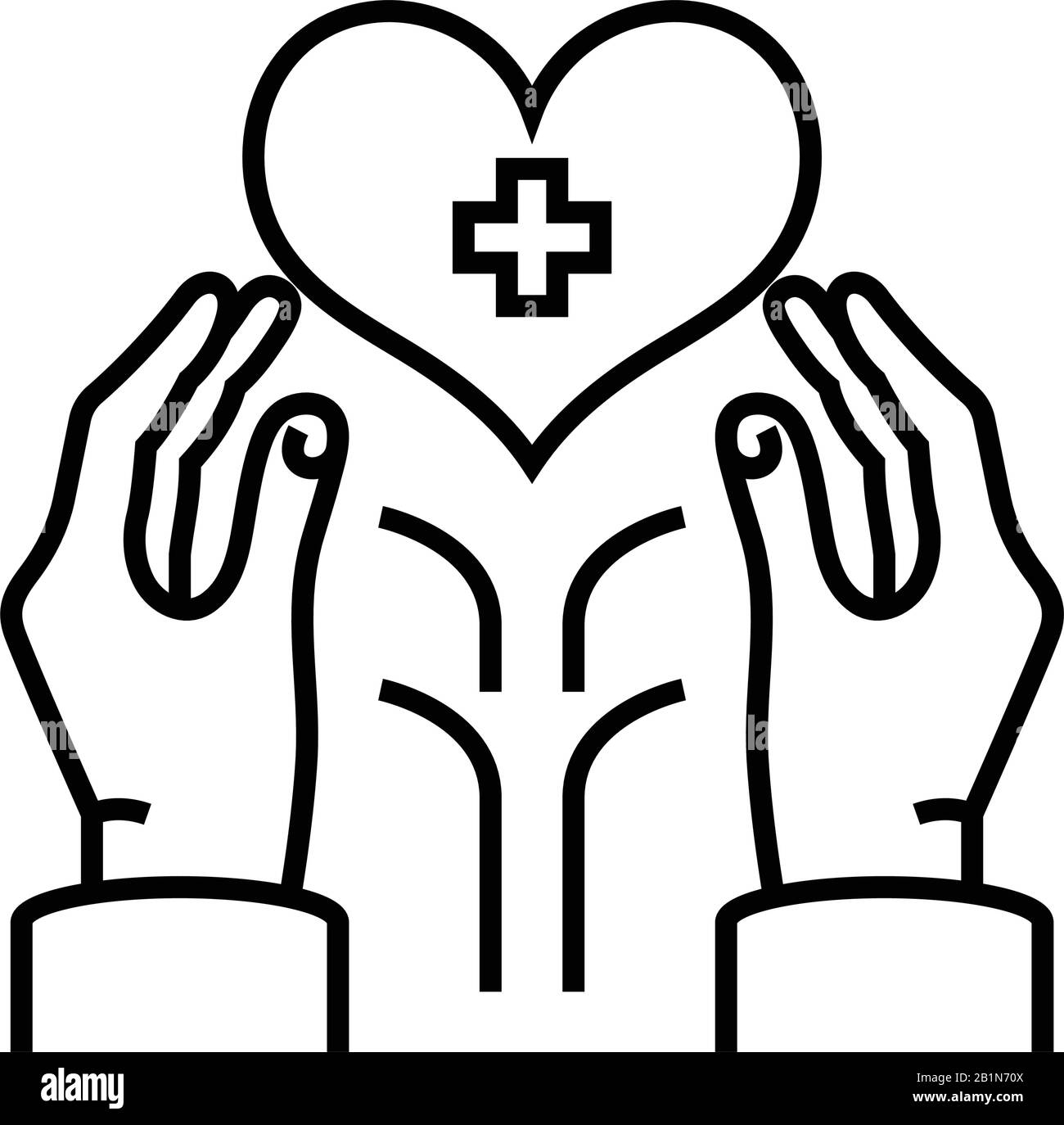 Hepling hands line icon, concept sign, outline vector illustration ...
