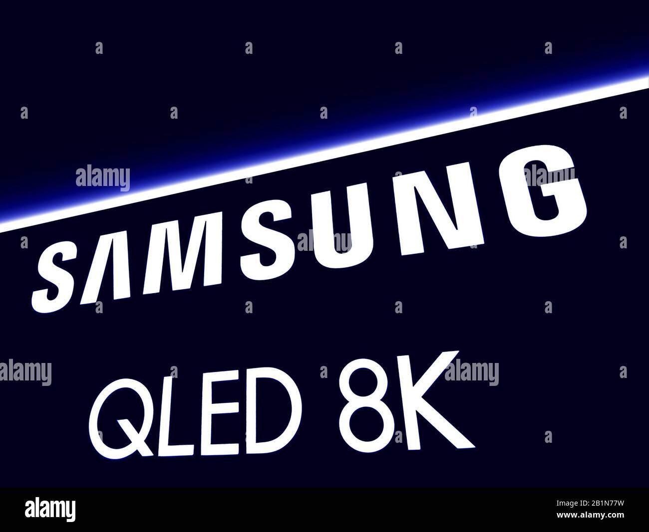 Samsung QLED 8k, contrasted logotype from Expo Stock Photo