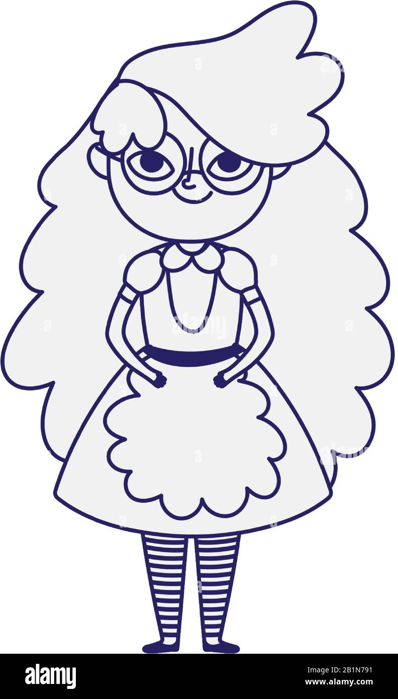 cute little girl princess cartoon character in dress with apron vector ...