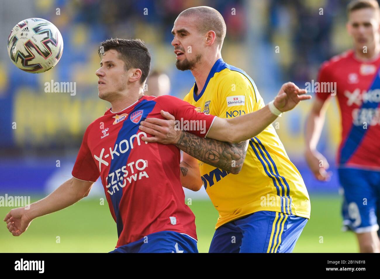 Petr Schwarz Of Rakow L And Douglas Bergqvist Of Arka R Are Seen In Action During The Polish Ekstraklasa Match Between Arka Gdynia And Rakow Czestochowa In Gdynia Final Score Arka Gdynia 3 2