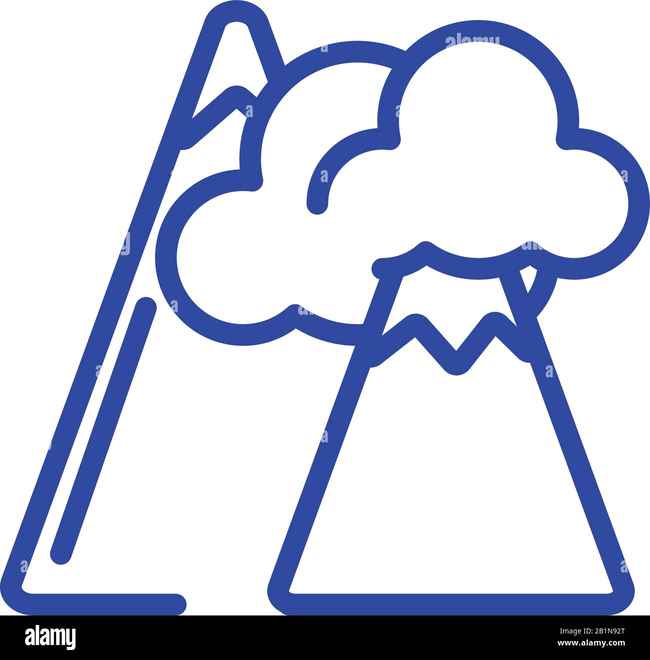 mountains and clouds over white background, line style icon, vector ...