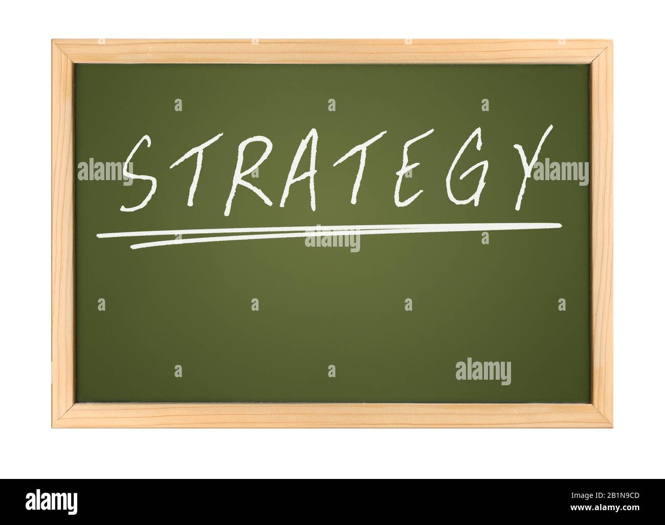 Green blackboard lettering STRATEGY against white background Stock Photo