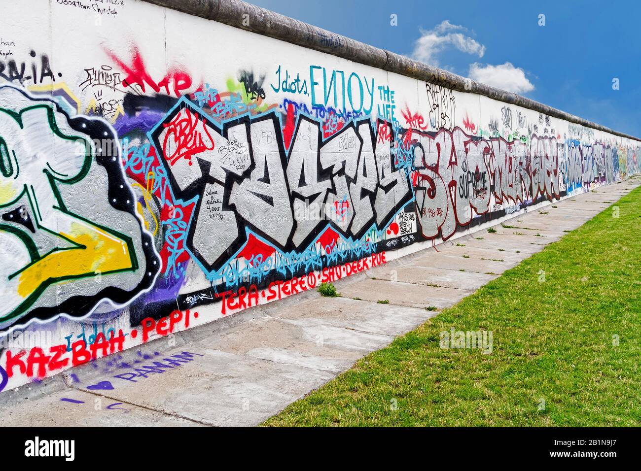 leftovers of Berlin Wall, view from the West Berlin side of graffiti