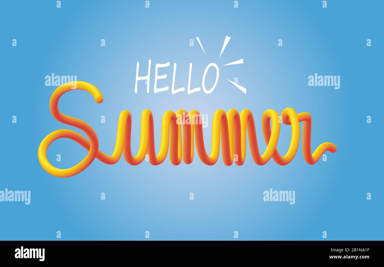 Hello Summer vector background. Tubular neon lettering. Stock Vector
