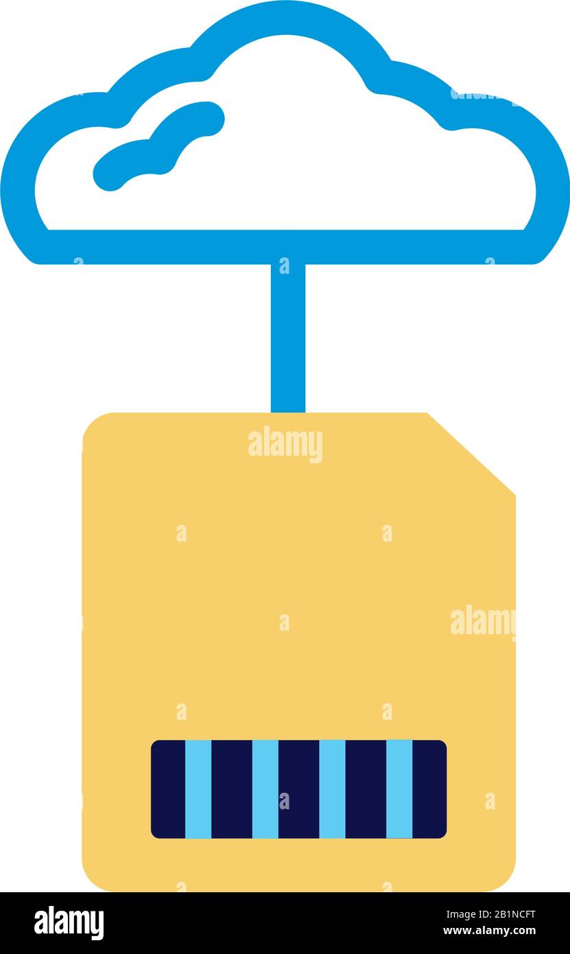 cloud computing with sd card lineal color style Stock Vector