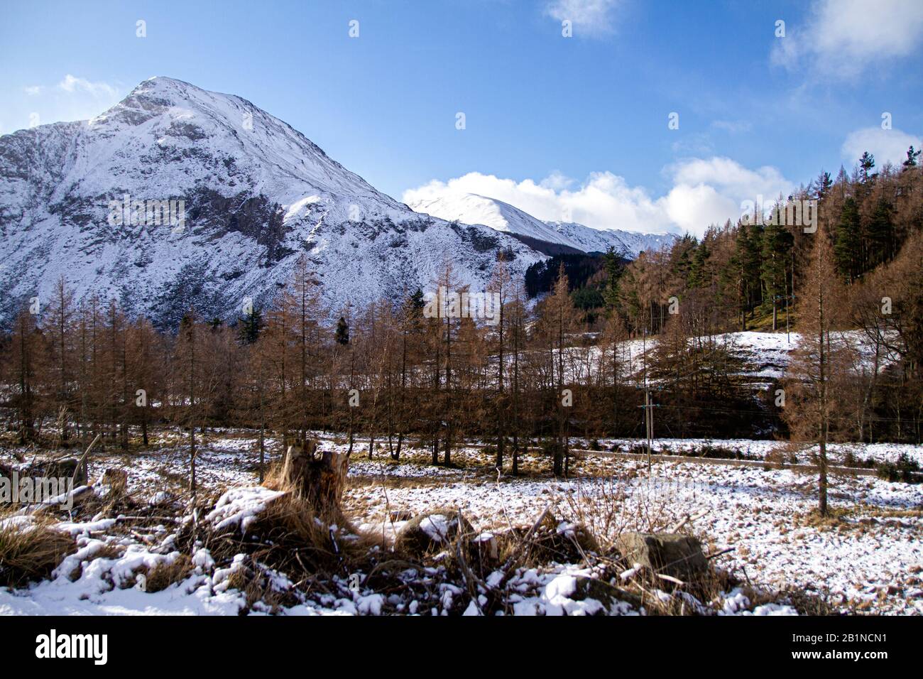 Snow covered Craig Mellon and Cairn Broadlands Munros situated at Glen Doll within the Cairngorms National Park in Scotland near Kirriemuir, UK Stock Photo