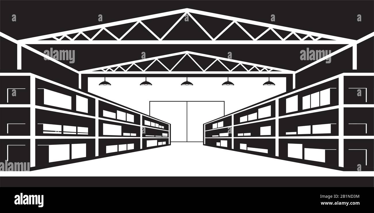 Industrial warehouse with shelves for goods – vector illustration Stock ...