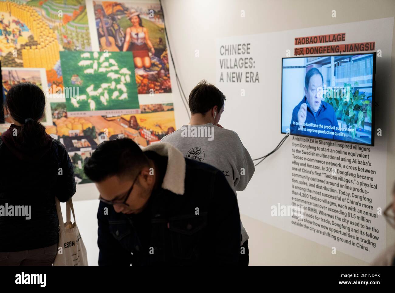 New York, USA. 20th Feb, 2020. Visitors view exhibits introducing China's village e-commerce at the 'Countryside, The Future' exhibition in New York, the United States, on Feb. 20, 2020. An on-going exhibition presented by renowned Dutch architect Rem Koolhaas in New York City highlights how China has been dramatically redefining its vast countryside with continuous investment in infrastructure and poverty alleviation. Credit: Wang Ying/Xinhua/Alamy Live News Stock Photo