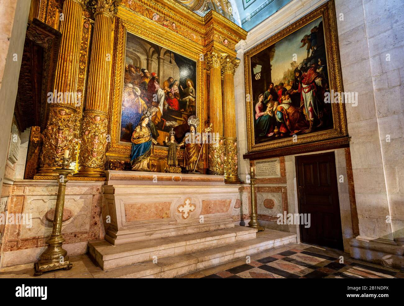 View of the Chapel of the Holy Family, built in 1634 inside the Jesuit Church of Saint Roch, in Bairro Alto, Lisbon, Portugal Stock Photo