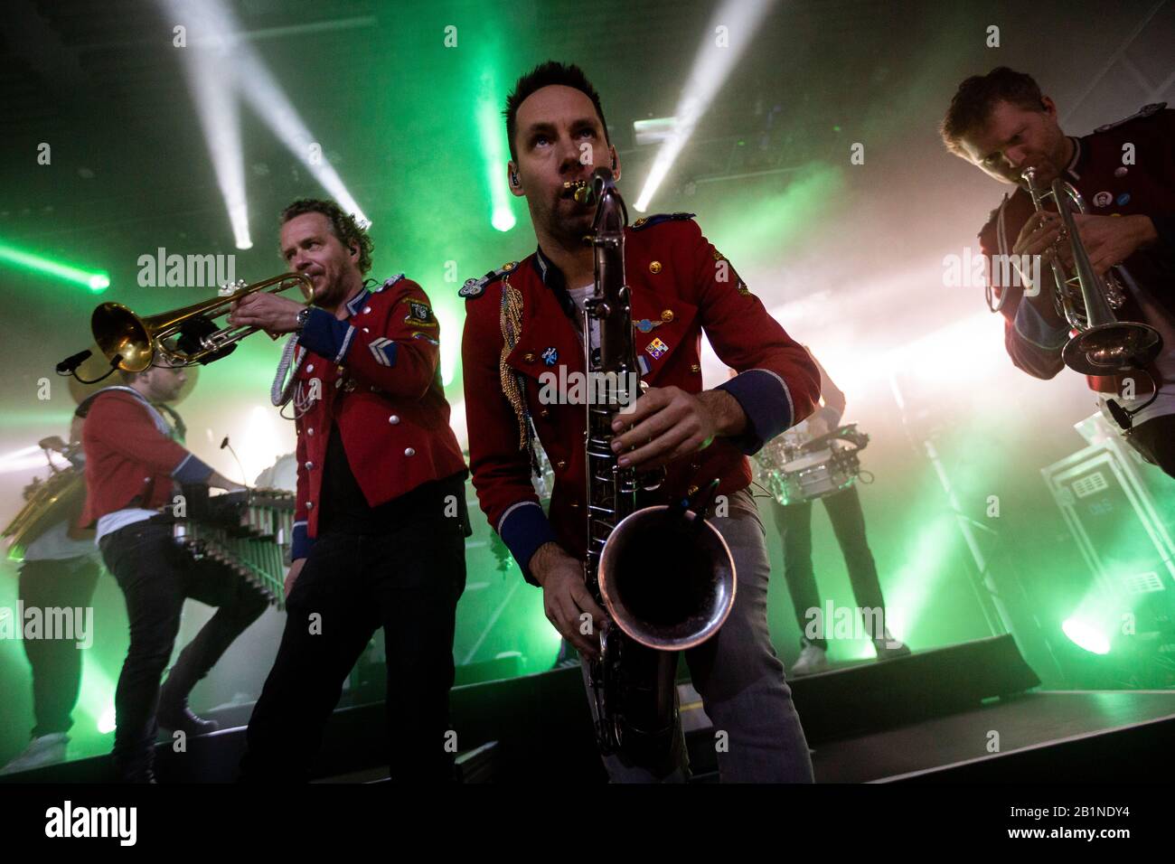 Self-described techno marching band from Germany, Meute, is seen performing  live at Hard Club in Porto, Portugal Stock Photo - Alamy