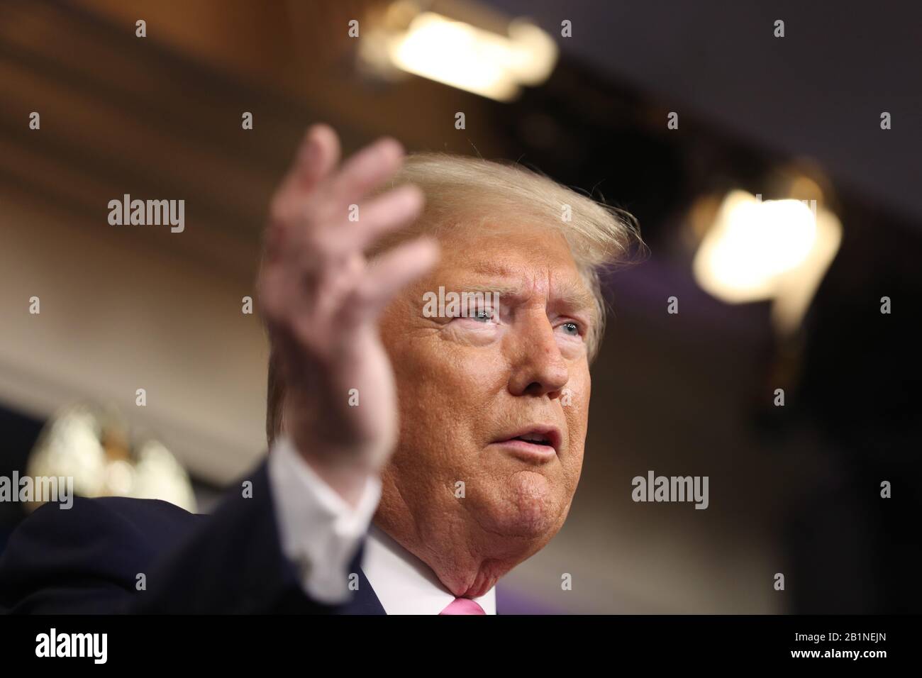 Washington, USA. 26th Feb, 2020. President Donald Trump joined by members of the coronavirus task force, speaks during a press conference in the James S. Brady Press Briefing Room on February 26, 2020 in Washington, DC.(Photo by Oliver Contreras/SIPA USA) Credit: Sipa USA/Alamy Live News Stock Photo