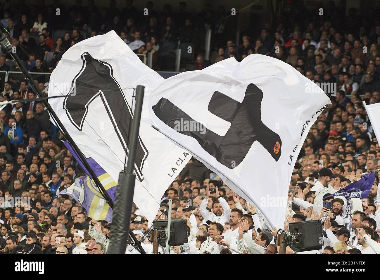 Madrid, Spain. 26th Feb, 2020. Atmosphere during the UEFA Champions League round of 16 first leg match between Real Madrid and Manchester City F.C. at Santiago Bernabeu on February 26, 2020 in Madrid, Spain Credit: Jack Abuin/ZUMA Wire/Alamy Live News Stock Photo