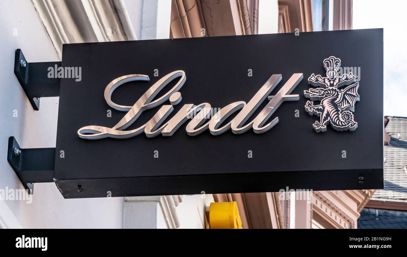 TRIER, GERMANY SEPTEMBER 13, 2019 Lindt Logo on a House Facade on a
