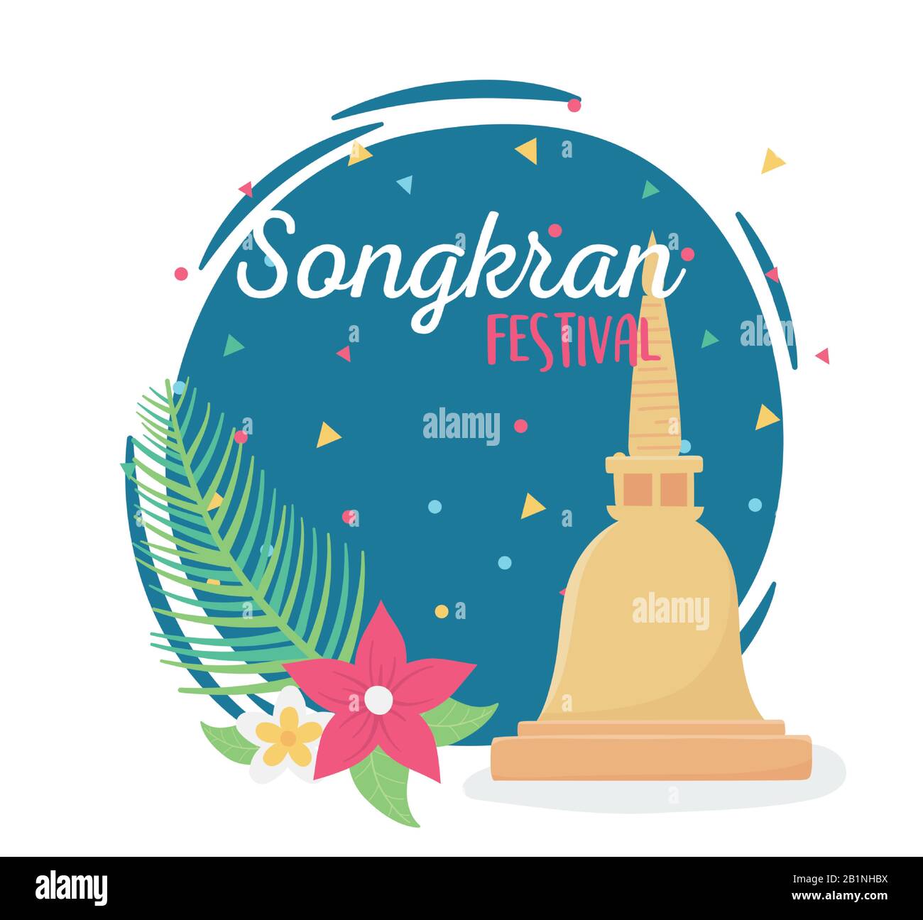 songkran festival pagoda thai place flowers foliage celebration design vector illustration Stock Vector