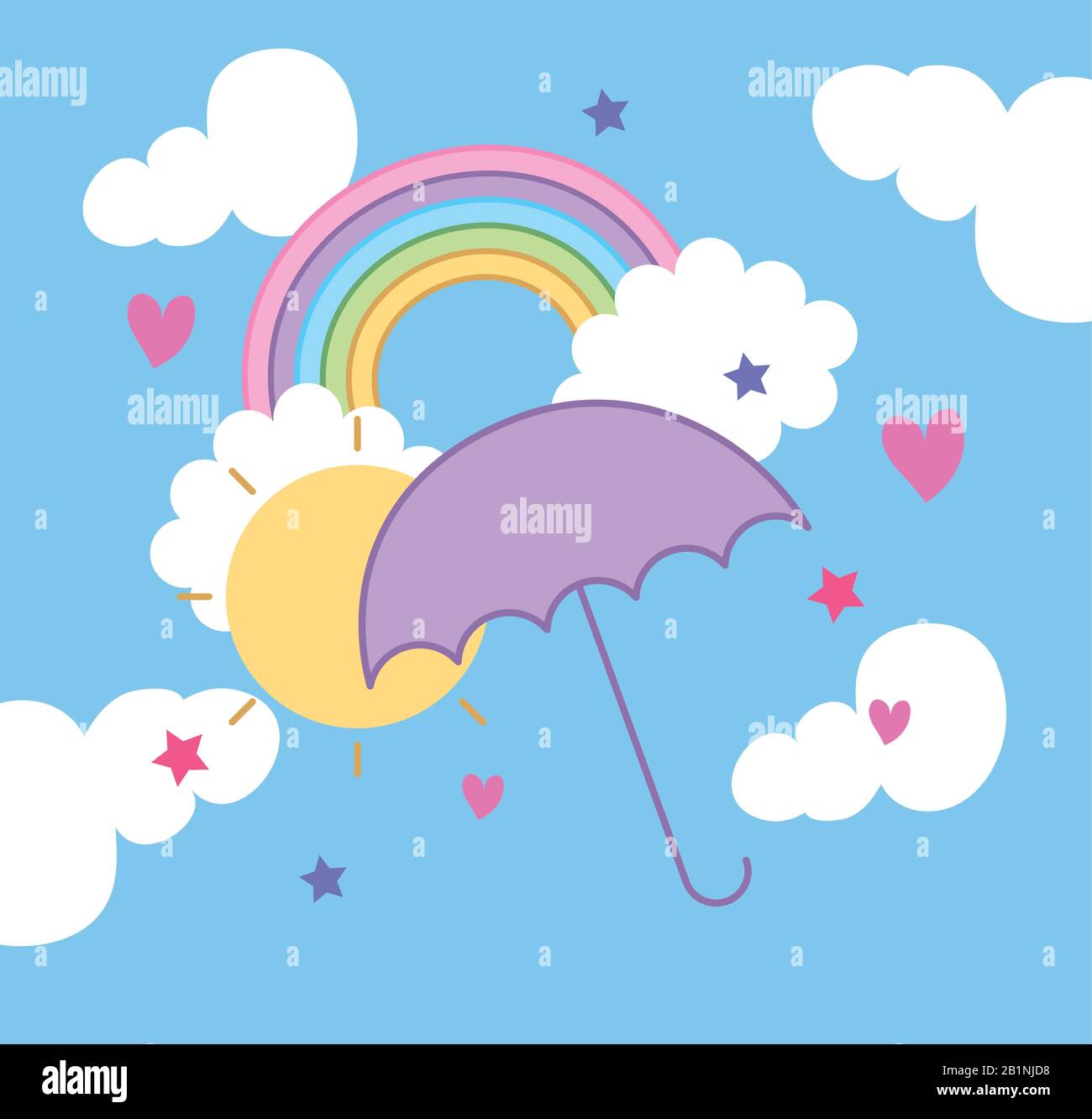 rainbow with sun and umbrella kawaii style Stock Vector Image & Art - Alamy