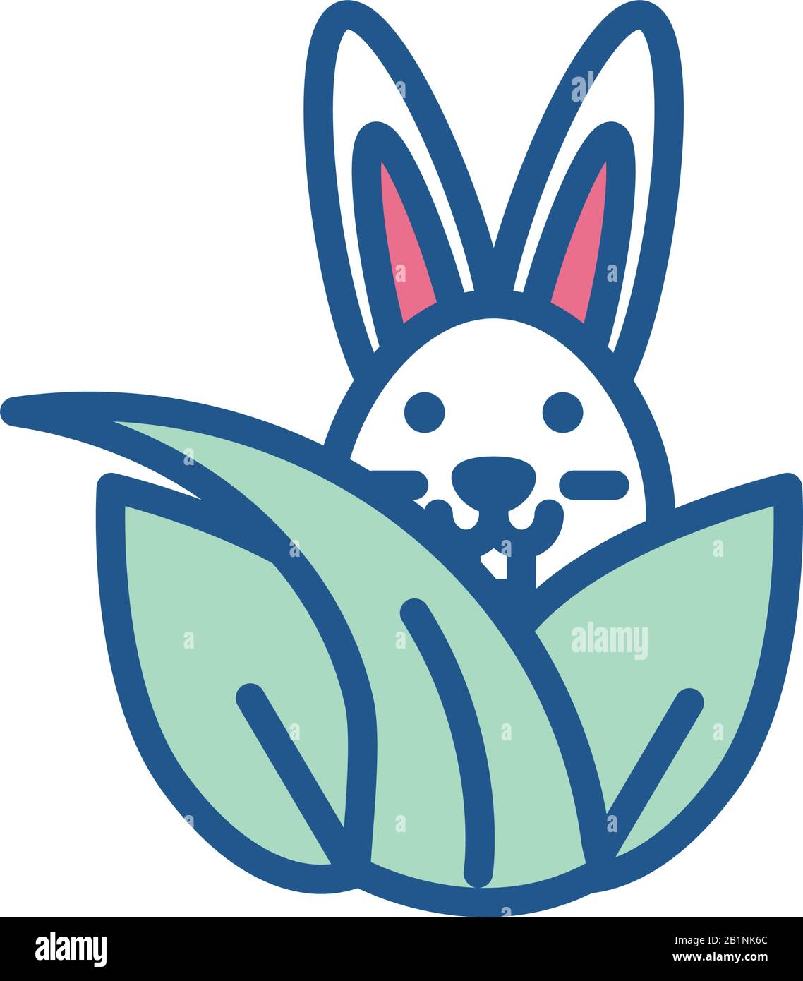 leaves with cute rabbit over white background, line style icon, vector ...