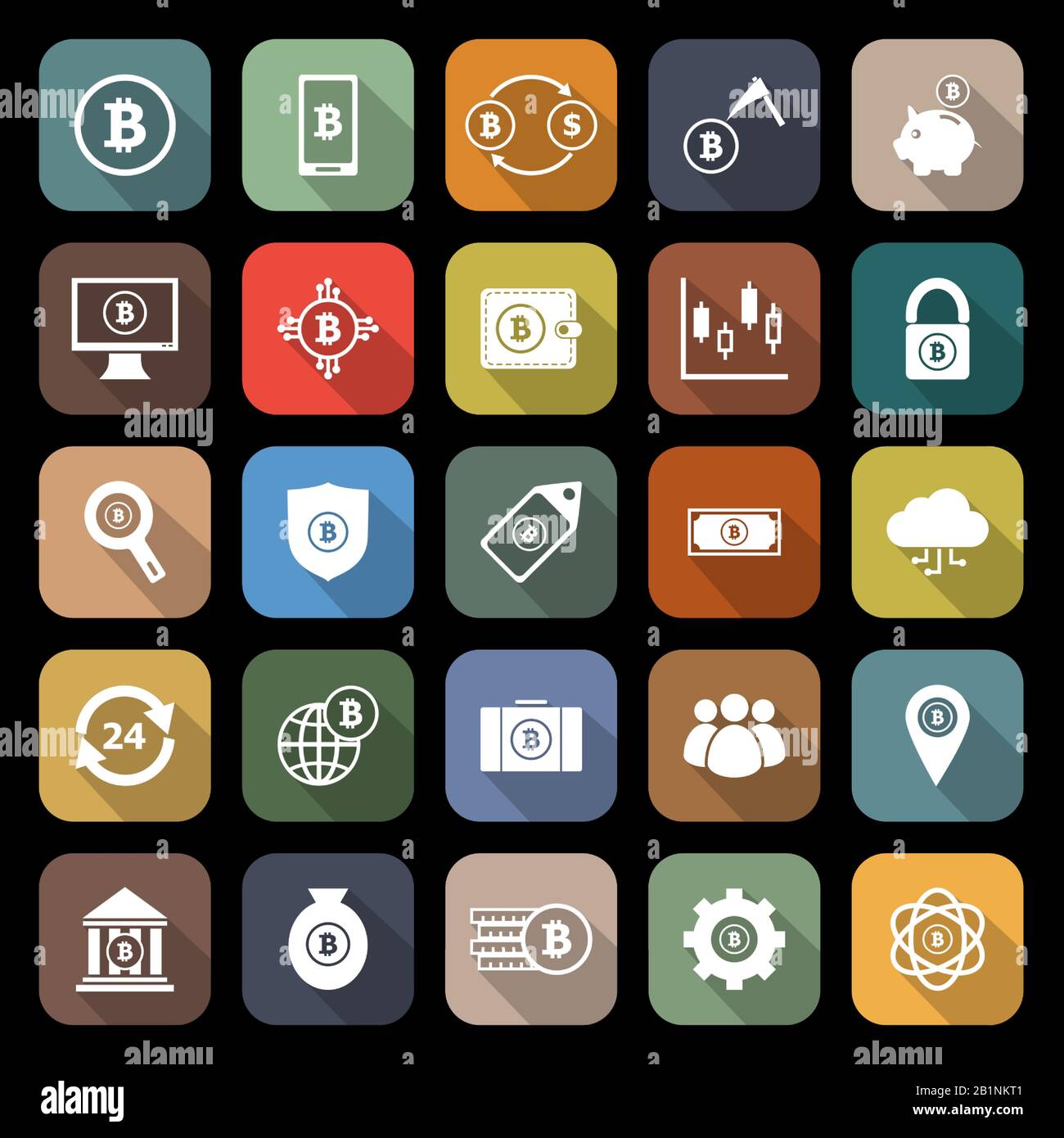 Bitcoin flat icons with long shadow, stock vector Stock Vector