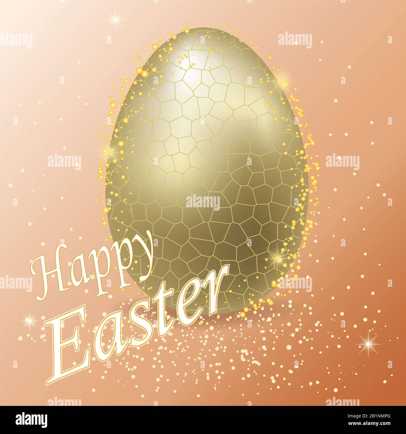 Golden Easter egg, sparkling background.text Happy Easter. Illustration. Stock Photo