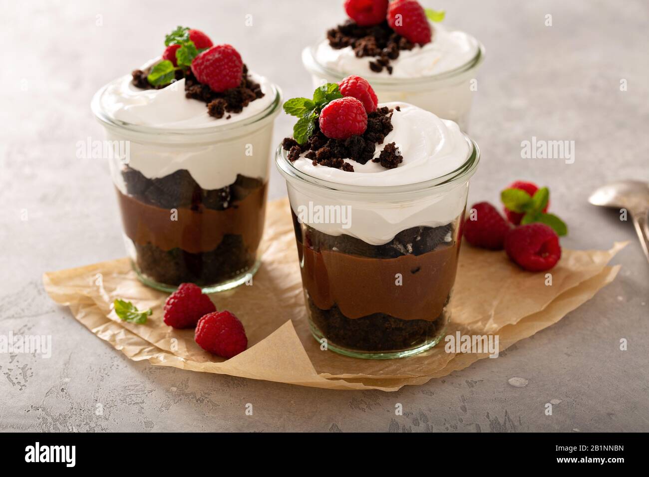Chocolate layered dessert in a jar Stock Photo Alamy