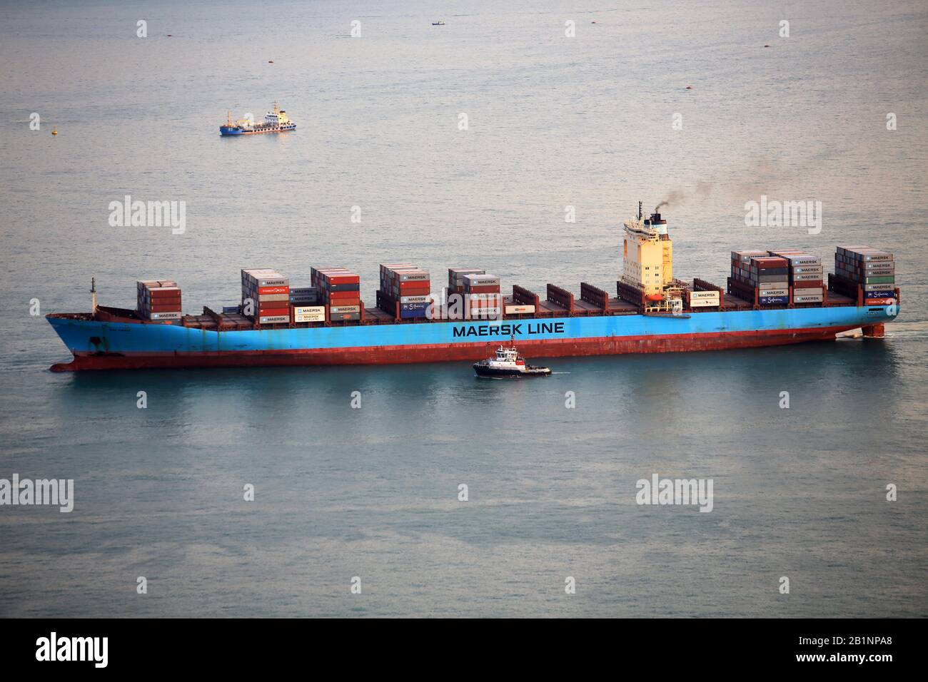 Hong Kong- February 1 2019: Kwai Tsing container terminal port view in drone. HK logistics face the challege from china port and Vietnam port as the c Stock Photo