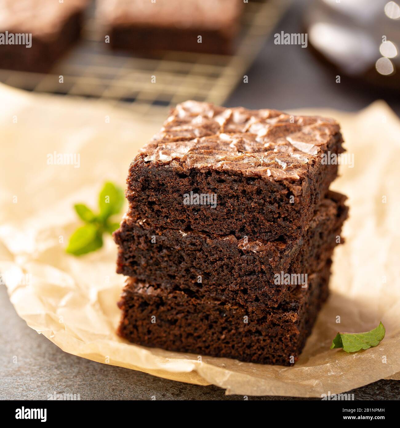 Stack of moist fudgy brownies Stock Photo Alamy
