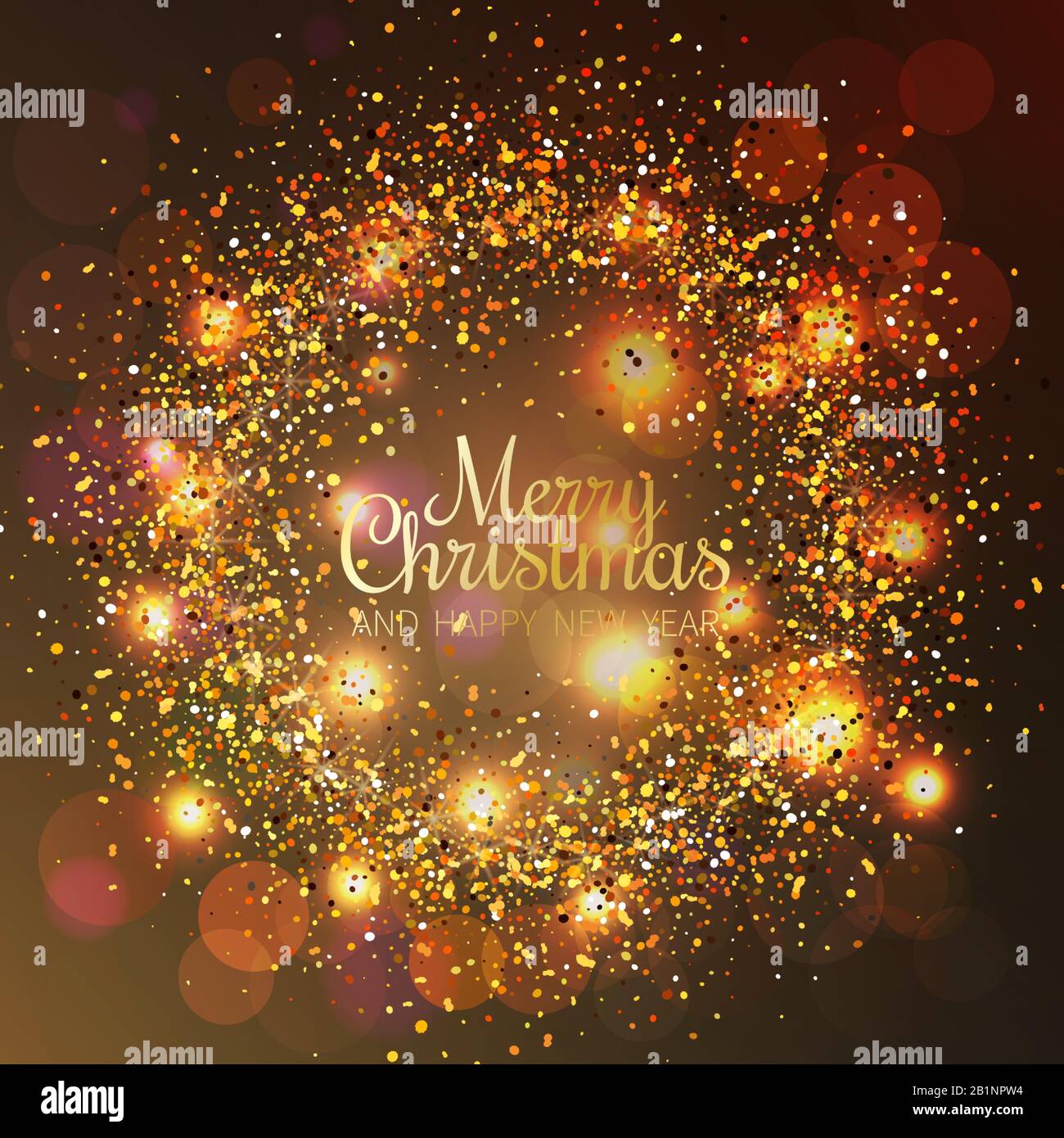 Merry Christmas and Happy New Year greeting card. Shiny background with ...