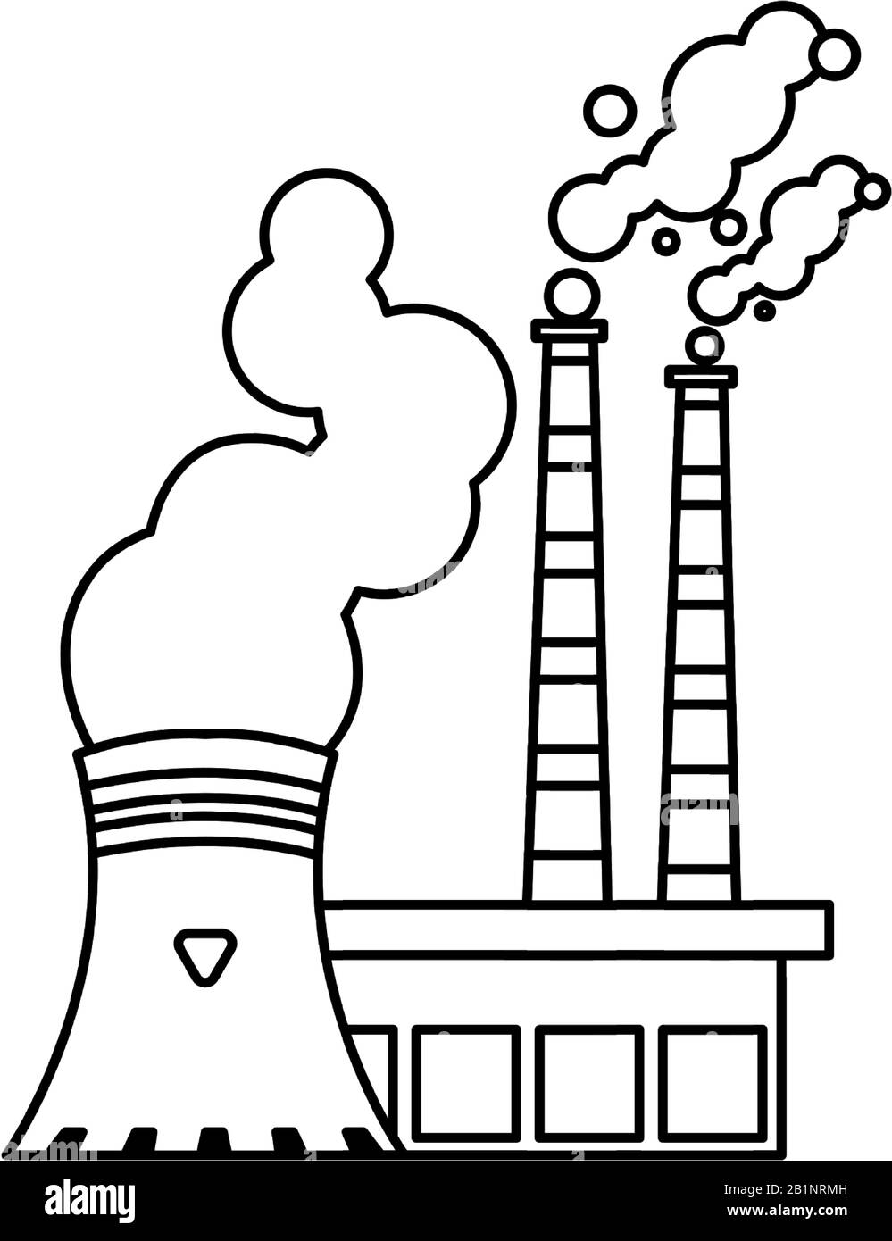 nuclear reactor with smoke clouds on white background vector ...