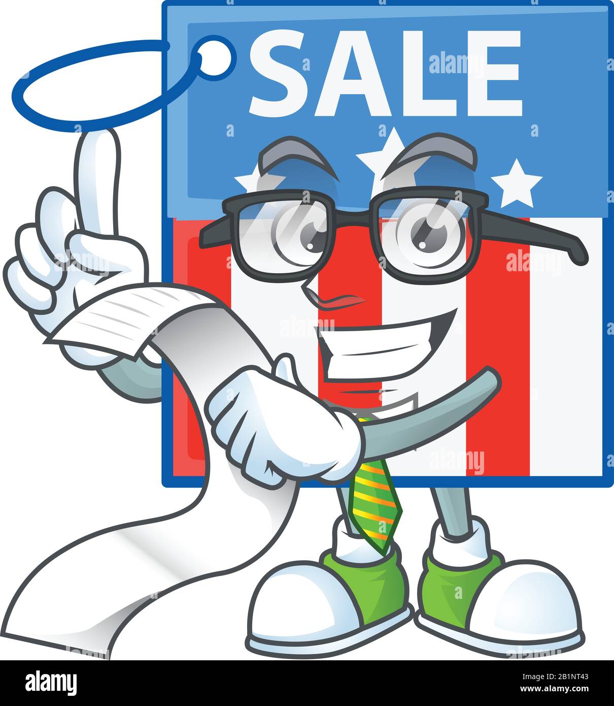 A funny face character of USA price tag holding a menu Stock Vector