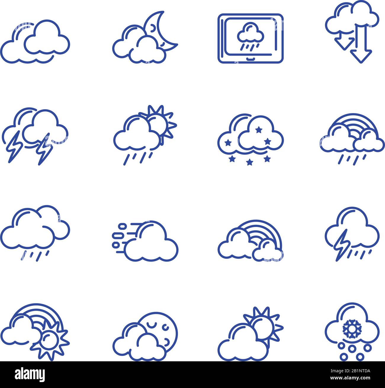 clouds and weather icons set over white background, line style, vector ...