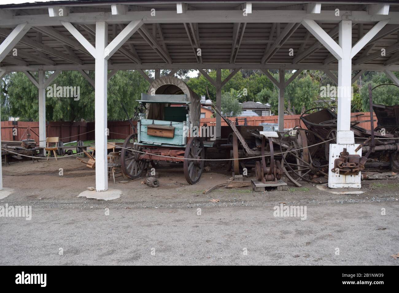 Old covered wagons at the Blacksmith Shop at Old Town, San Diego Stock