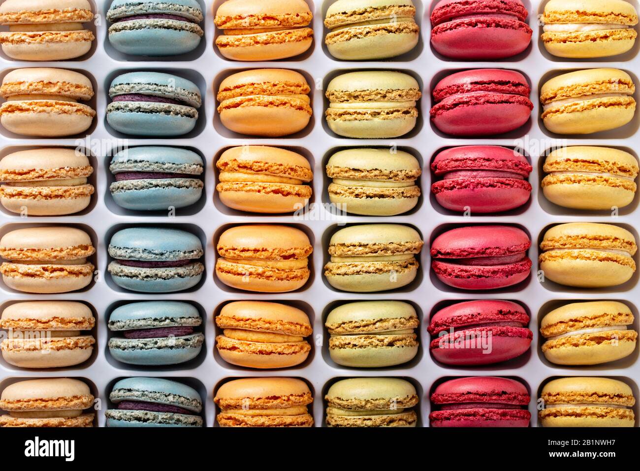 Colorful french macarons in a box Stock Photo Alamy