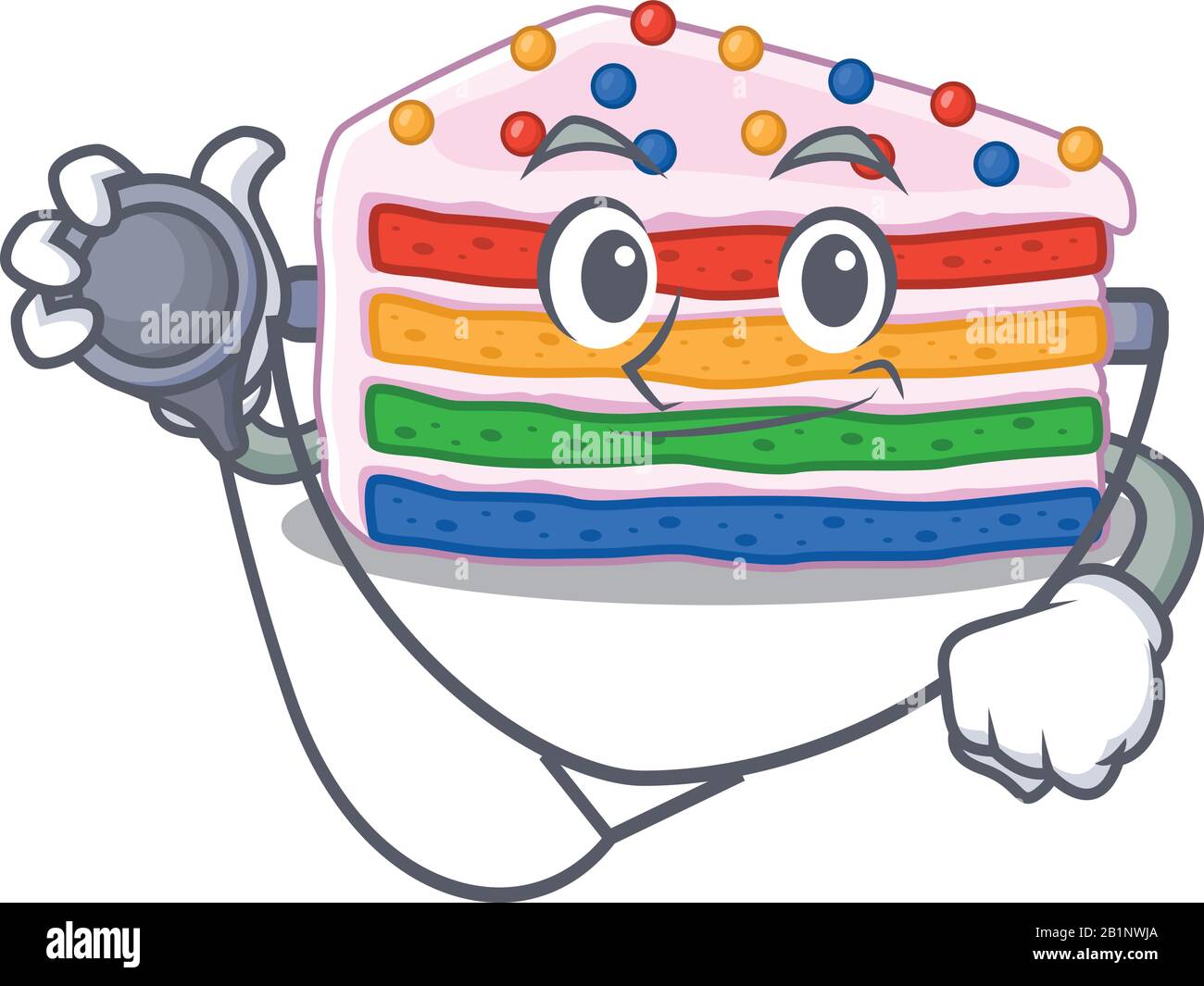 A mascot picture of rainbow cake cartoon as a Doctor with tools Stock Vector
