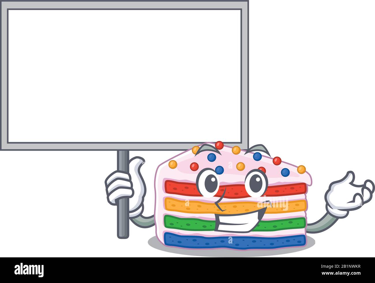 A cute picture of rainbow cake mascot design with a board Stock Vector