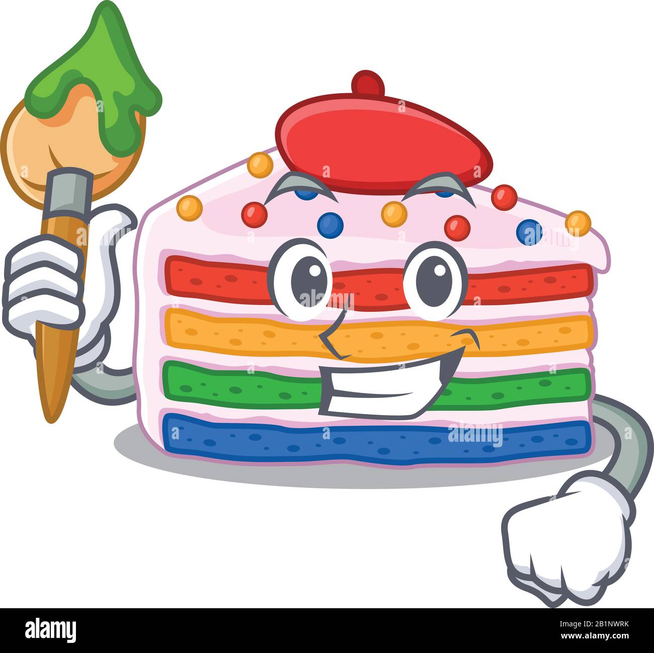 A cute picture of rainbow cake as an Artist having a brush Stock Vector